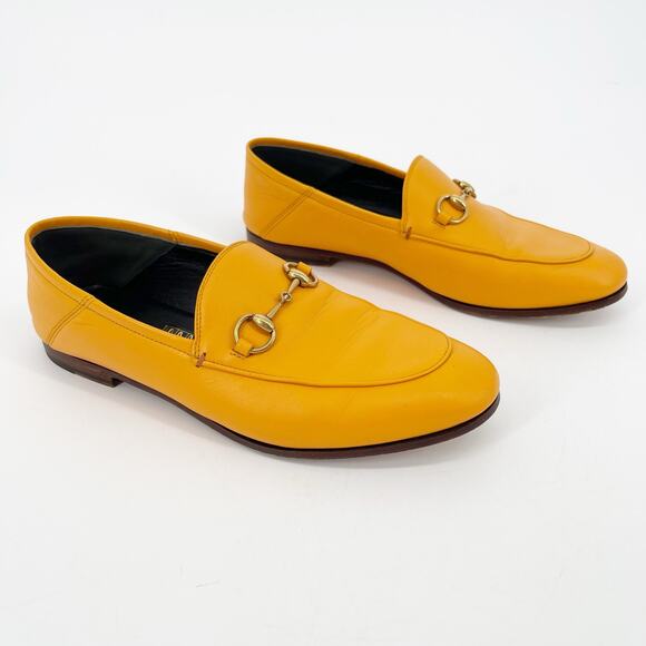 Gucci Yellow Orange Brixton Horsebit Leather Collapsible-heel Loafer EU sz 36.5 - Picture 1 of 12